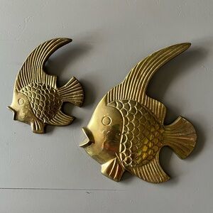 Vintage Pair Brass Tropical Fish Hanging India Wall Decor Gold Beach MCM Angel